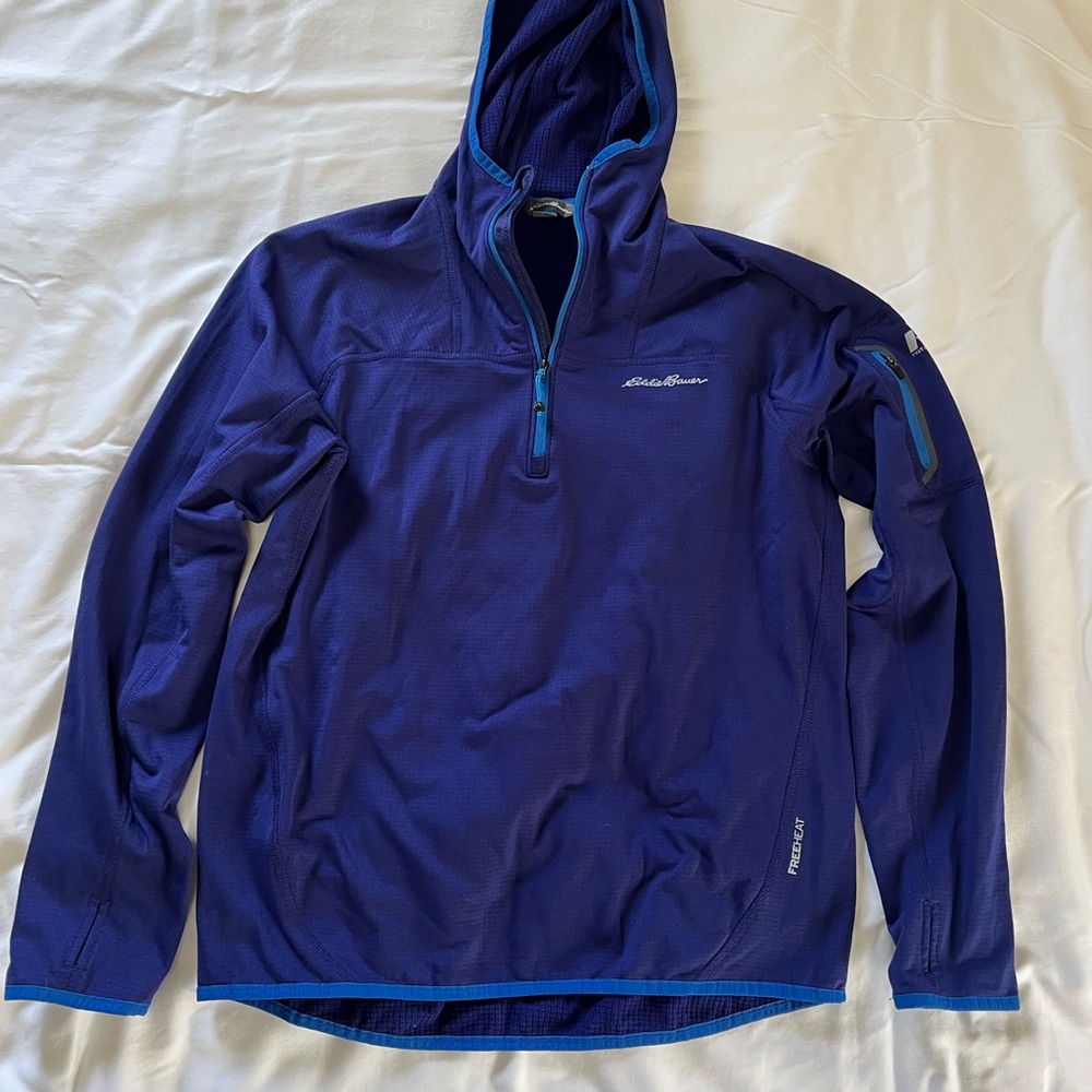 Eddie Bauer Blue Performance Grid Fleece Jacket with Hood